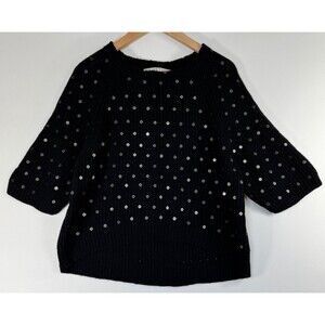 Trina Turk Merino Wool Sweater Womens Medium Black Embellished Knit Pullover Top